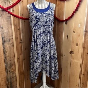 CAbi Blue White Tank Strap Midi Dress Sz.M